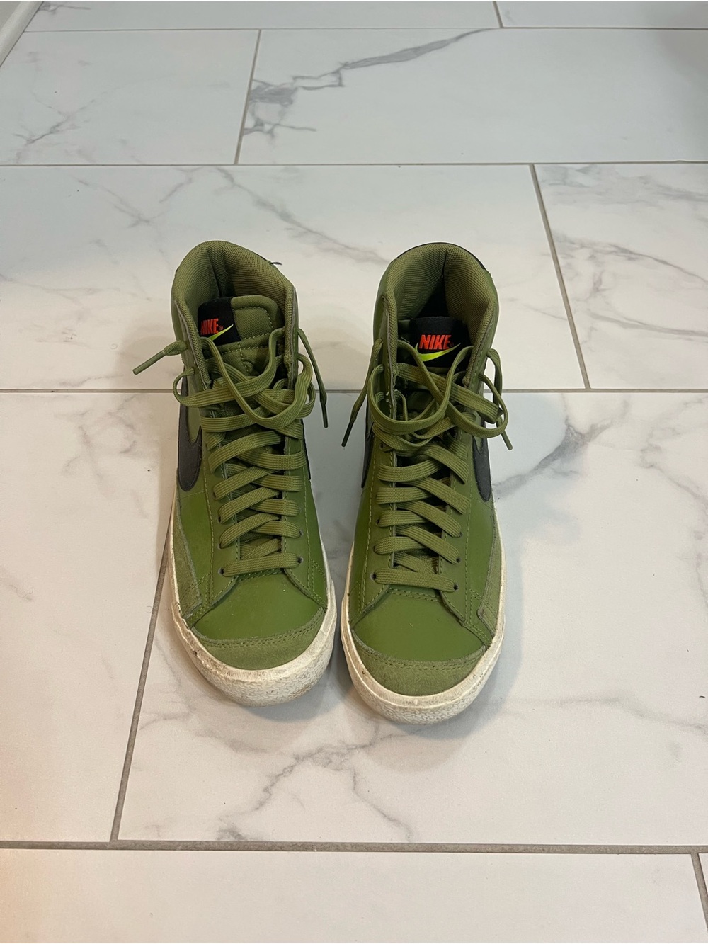 Nike Kids Olive Green High-Top Sneakers with Black Swoosh
